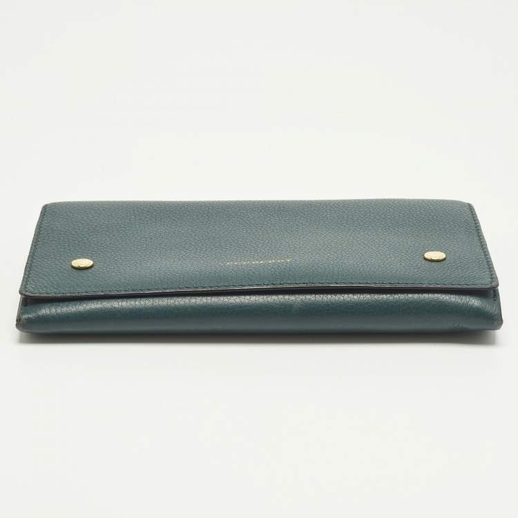 Pre Owned Burberry Teal Blue Leather Flap Continental Wallet