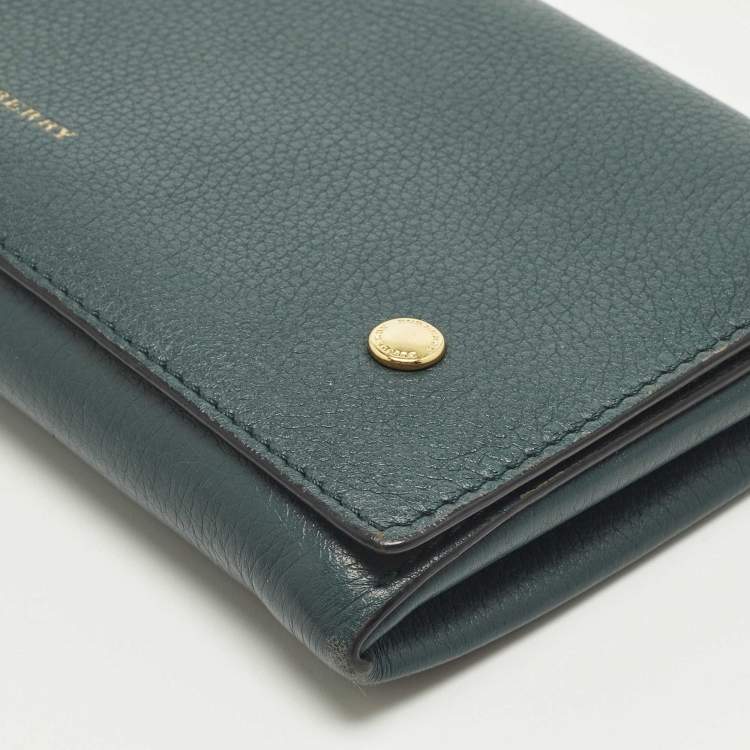Pre Owned Burberry Teal Blue Leather Flap Continental Wallet
