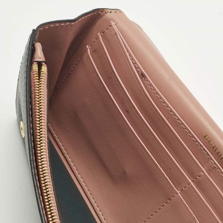 Pre Owned Burberry Teal Blue Leather Flap Continental Wallet