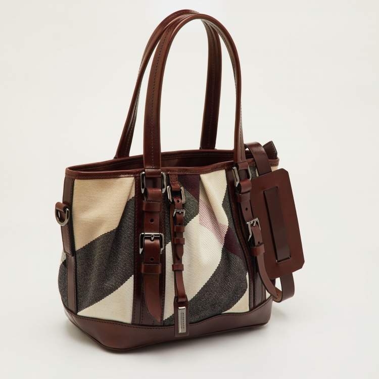 مملوكة مسبقًا Burberry Lowry Brown/Beige Mega Check Canvas and Leather Tote