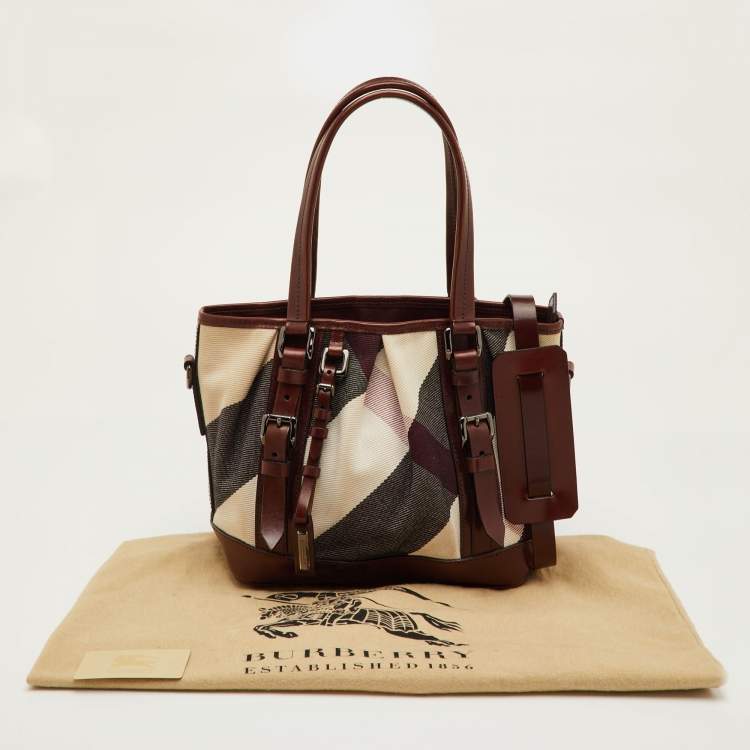 مملوكة مسبقًا Burberry Lowry Brown/Beige Mega Check Canvas and Leather Tote