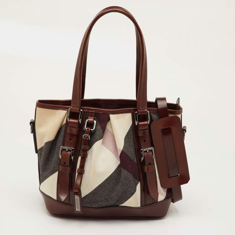 مملوكة مسبقًا Burberry Lowry Brown/Beige Mega Check Canvas and Leather Tote