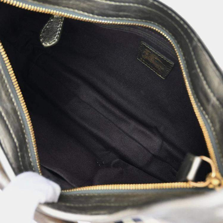 Pre Owned Burberry Beige Gold House Check Handbag