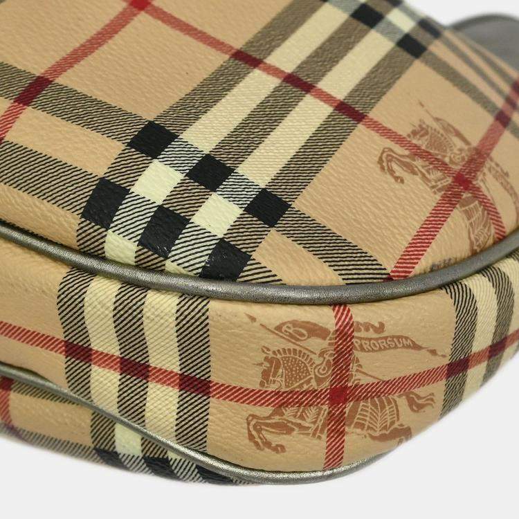 Pre Owned Burberry Beige Gold House Check Handbag