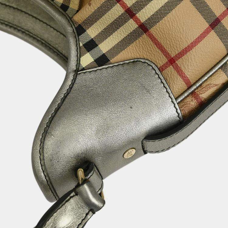 Pre Owned Burberry Beige Gold House Check Handbag