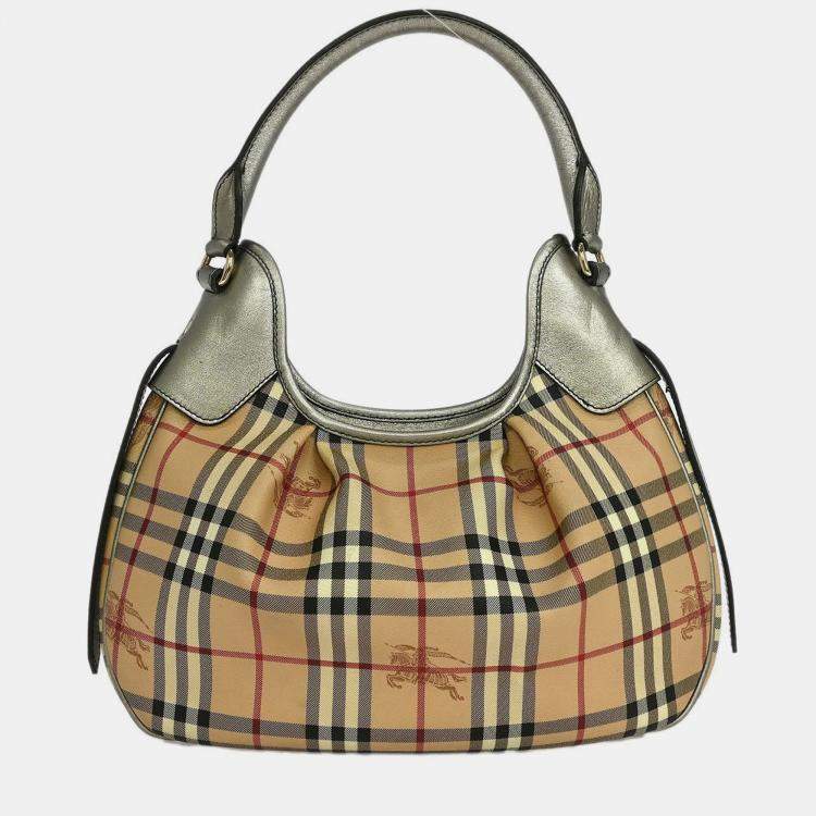 Pre Owned Burberry Beige Gold House Check Handbag