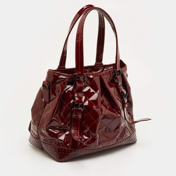 Pre Owned Burberry Lowry Red Patent Leather Tote