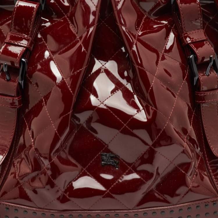 Pre Owned Burberry Lowry Red Patent Leather Tote