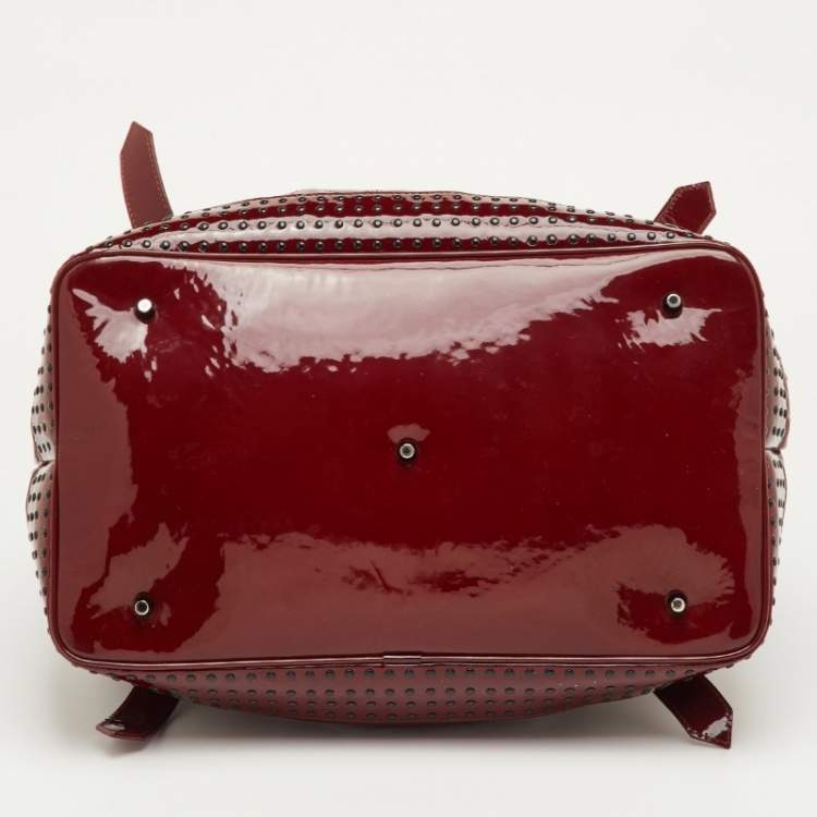 Pre Owned Burberry Lowry Red Patent Leather Tote