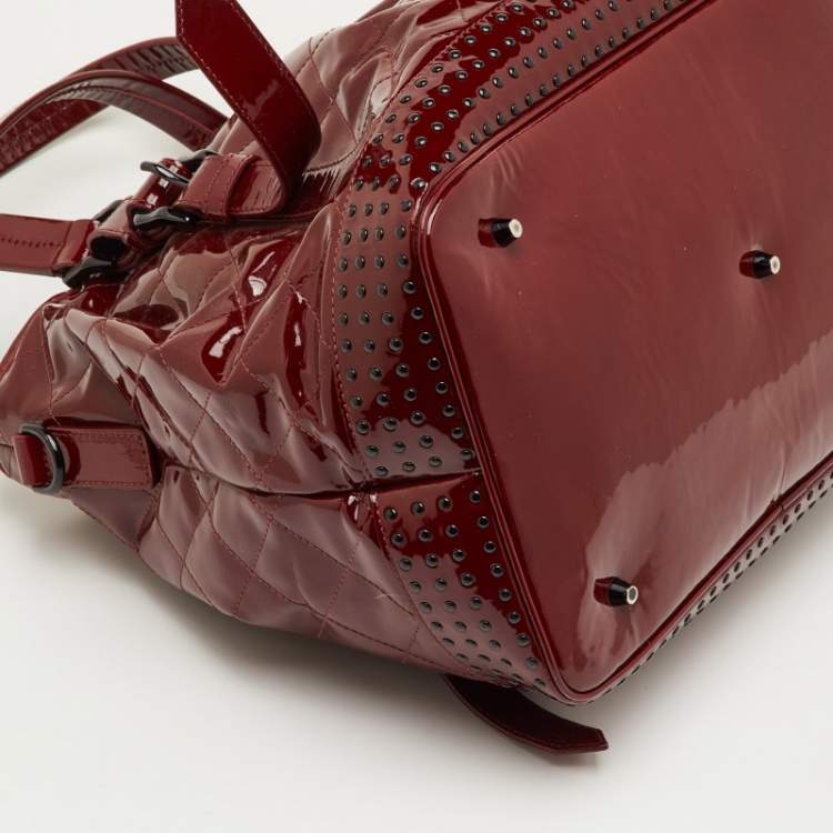 Pre Owned Burberry Lowry Red Patent Leather Tote