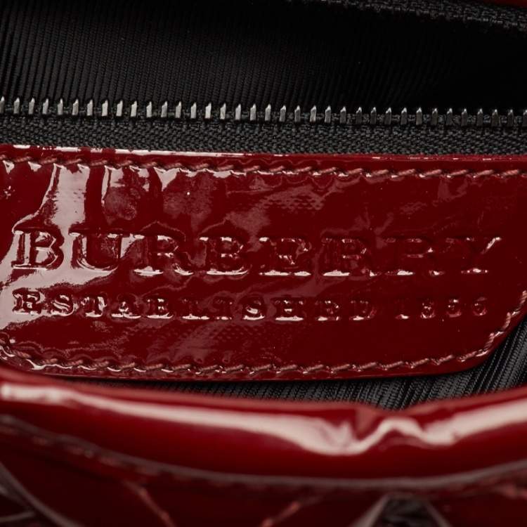 Pre Owned Burberry Lowry Red Patent Leather Tote