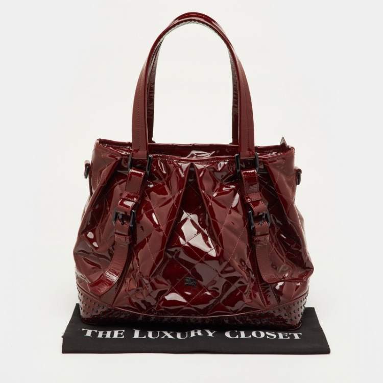 Pre Owned Burberry Lowry Red Patent Leather Tote