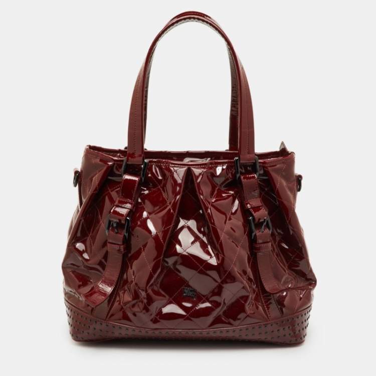 Pre Owned Burberry Lowry Red Patent Leather Tote