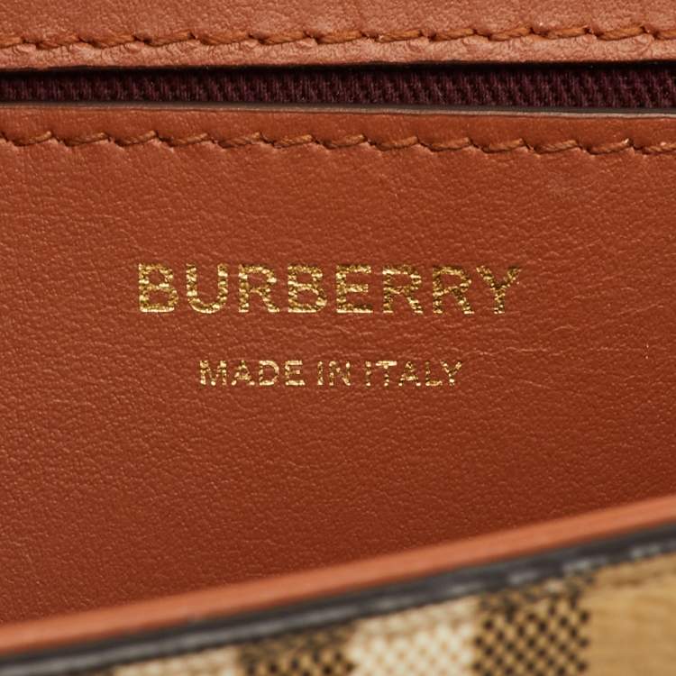 Pre Owned Burberry Note Beige/Brown Check Leather Flap Shoulder Bag