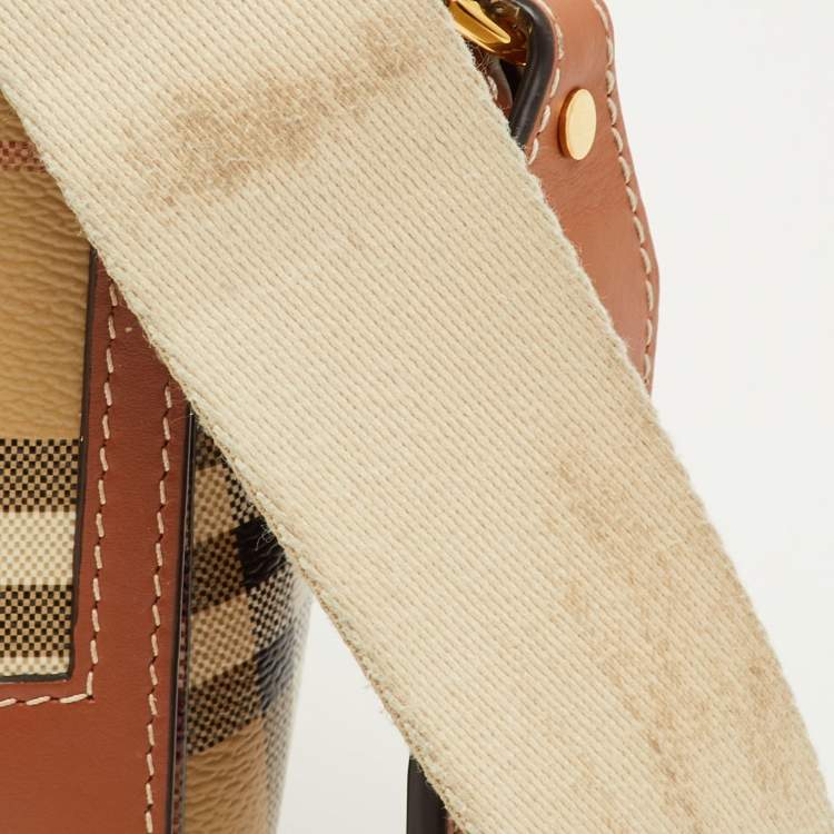 Pre Owned Burberry Note Beige/Brown Check Leather Flap Shoulder Bag