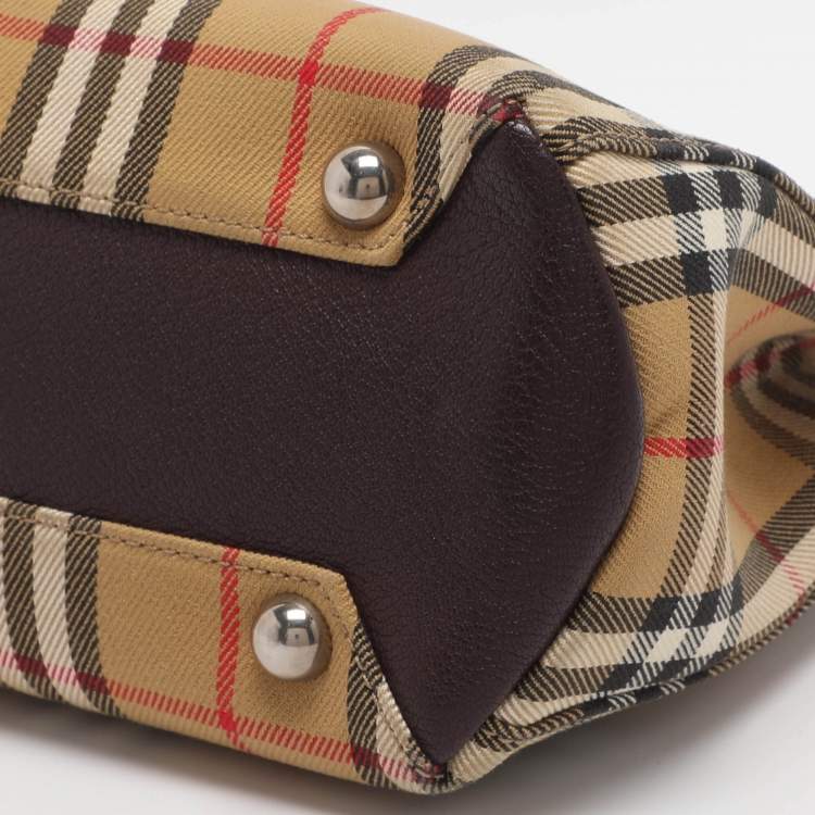 Pre Owned Burberry Banner Small Beige Vintage Check Canvas Tote