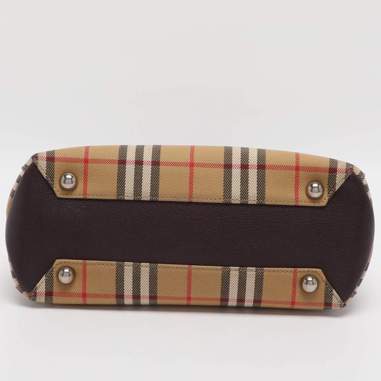 Pre Owned Burberry Banner Small Beige Vintage Check Canvas Tote