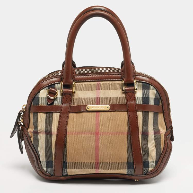 مملوكة مسبقًا Burberry Orchard Brown House Check Fabric and Leather Bowler Bag