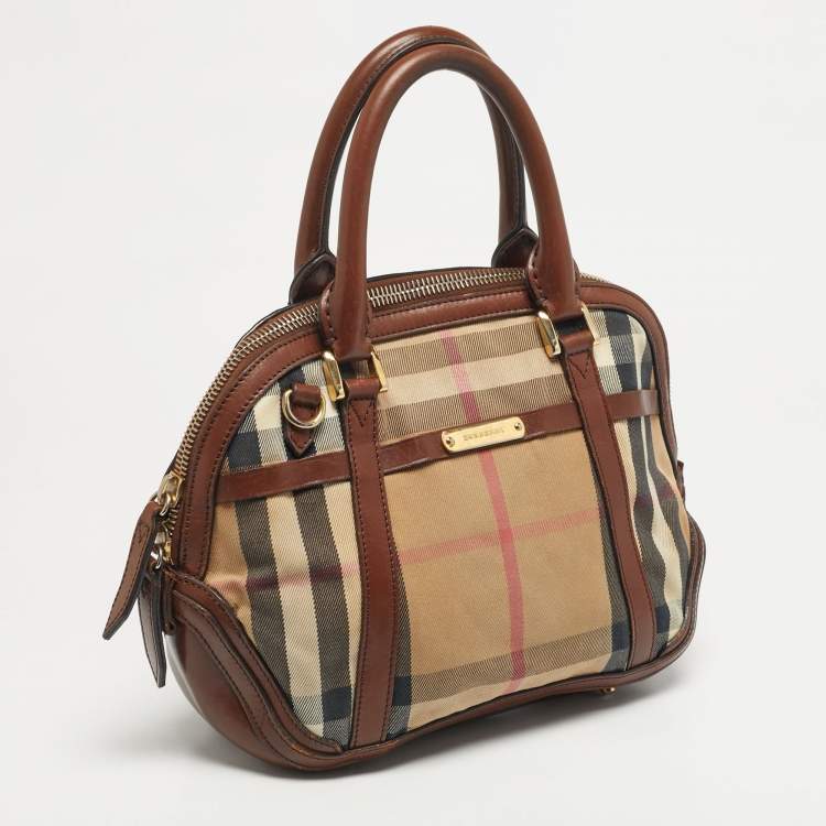 مملوكة مسبقًا Burberry Orchard Brown House Check Fabric and Leather Bowler Bag
