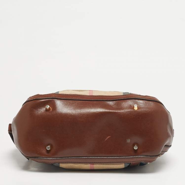 مملوكة مسبقًا Burberry Orchard Brown House Check Fabric and Leather Bowler Bag