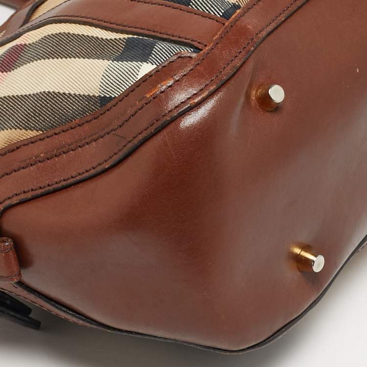 مملوكة مسبقًا Burberry Orchard Brown House Check Fabric and Leather Bowler Bag