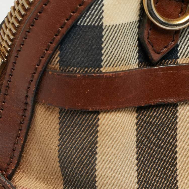مملوكة مسبقًا Burberry Orchard Brown House Check Fabric and Leather Bowler Bag