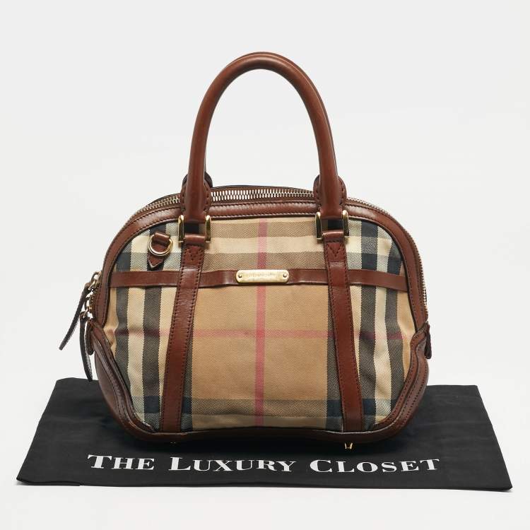 مملوكة مسبقًا Burberry Orchard Brown House Check Fabric and Leather Bowler Bag