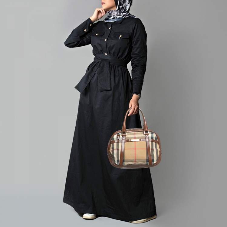 مملوكة مسبقًا Burberry Orchard Brown House Check Fabric and Leather Bowler Bag