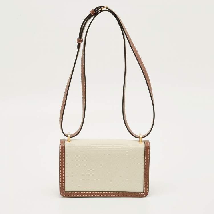 Pre Owned Burberry TB Brown/Beige Canvas and Leather Shoulder Bag
