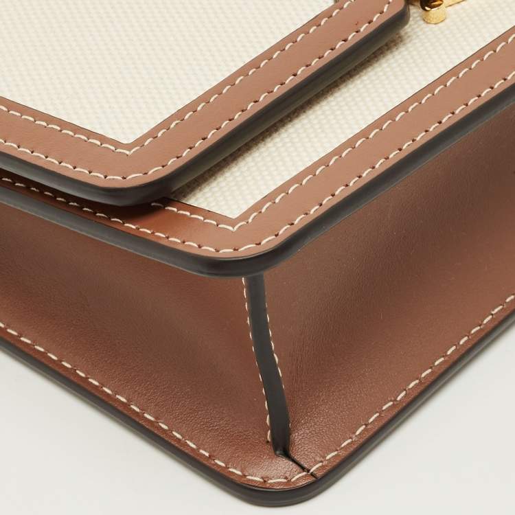 Pre Owned Burberry TB Brown/Beige Canvas and Leather Shoulder Bag