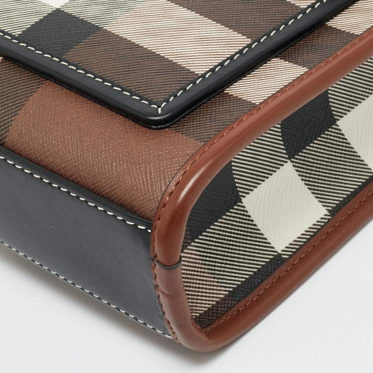 Pre Owned Burberry Pocket Mini Black/Brown Knitted Check Coated Canvas and Leather Bag