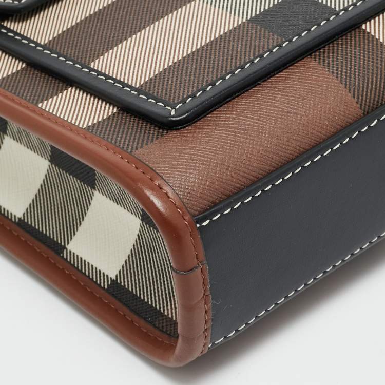 Pre Owned Burberry Pocket Mini Black/Brown Knitted Check Coated Canvas and Leather Bag