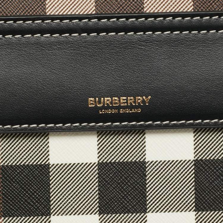 Pre Owned Burberry Pocket Mini Black/Brown Knitted Check Coated Canvas and Leather Bag