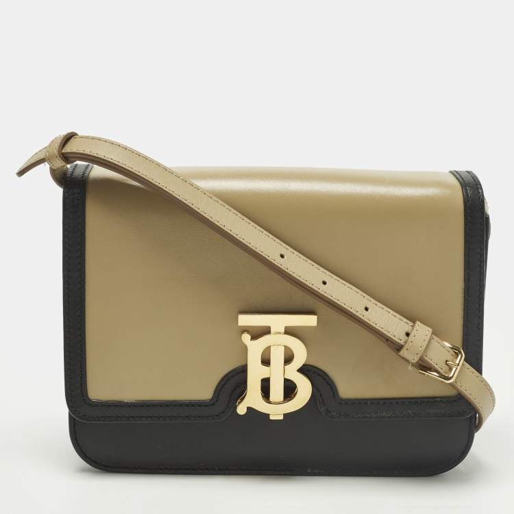 Pre Owned Burberry TB Small Beige/Black Leather Shoulder Bag