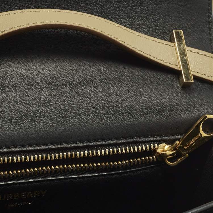 Pre Owned Burberry TB Small Beige/Black Leather Shoulder Bag