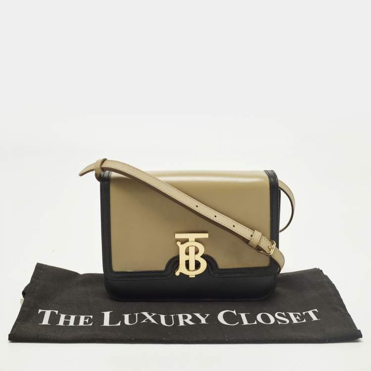 Pre Owned Burberry TB Small Beige/Black Leather Shoulder Bag