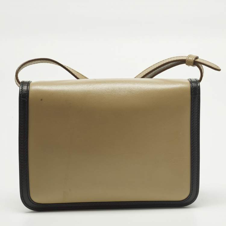 Pre Owned Burberry TB Small Beige/Black Leather Shoulder Bag