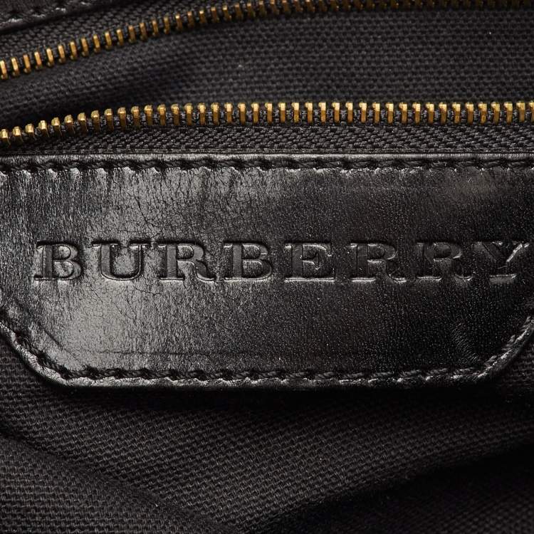 Pre Owned Burberry Bridle Gosford Beige/Black House Check Canvas and Leather Hobo