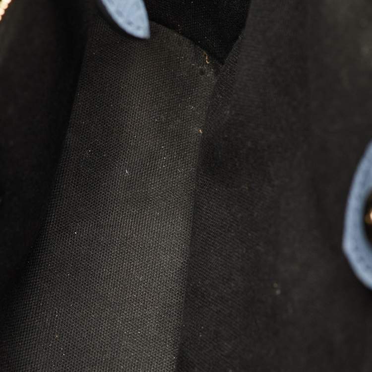 Pre Owned Burberry Banner Medium Blue/Beige Leather and House Check Canvas Tote