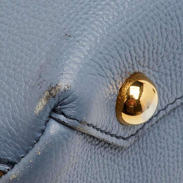 Pre Owned Burberry Banner Medium Blue/Beige Leather and House Check Canvas Tote