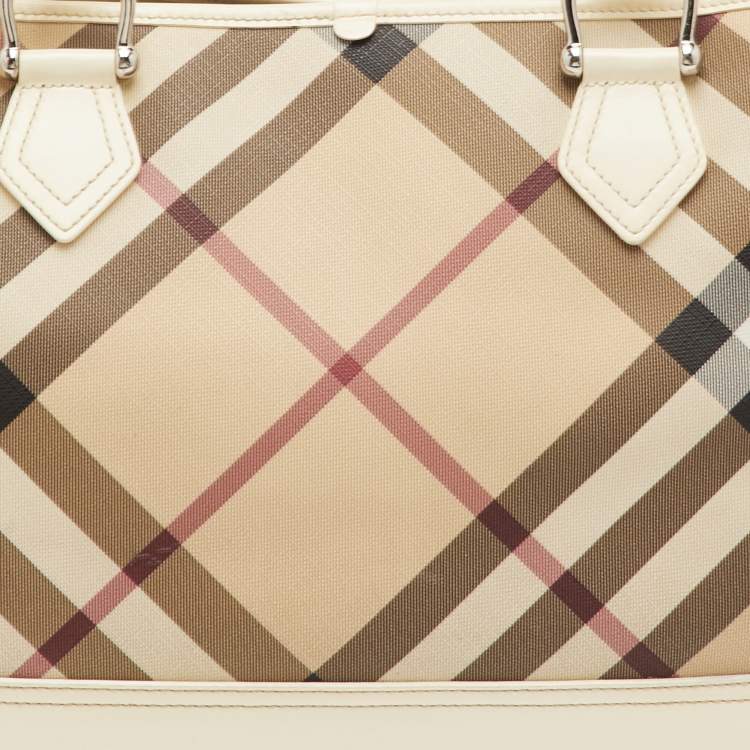 Pre Owned Burberry Eden Beige/White Nova Check PVC and Patent Leather Tote