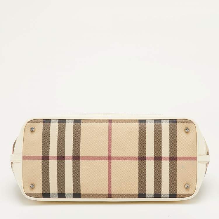 Pre Owned Burberry Eden Beige/White Nova Check PVC and Patent Leather Tote
