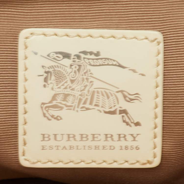 Pre Owned Burberry Eden Beige/White Nova Check PVC and Patent Leather Tote