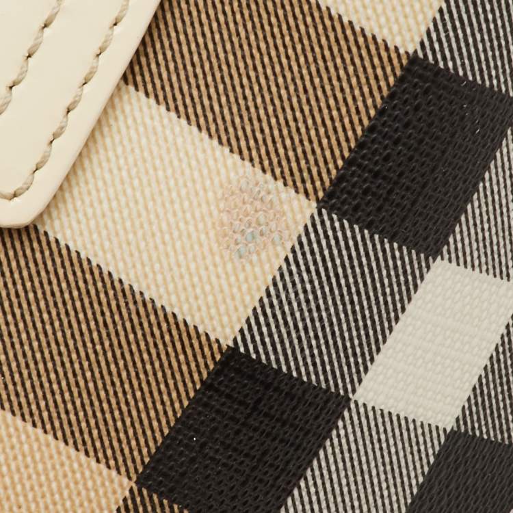 Pre Owned Burberry Eden Beige/White Nova Check PVC and Patent Leather Tote