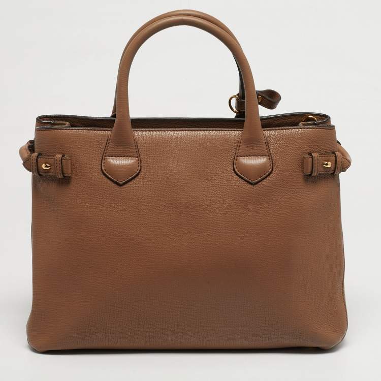 Pre Owned Burberry Banner Medium Beige House Check Canvas and Leather Tote