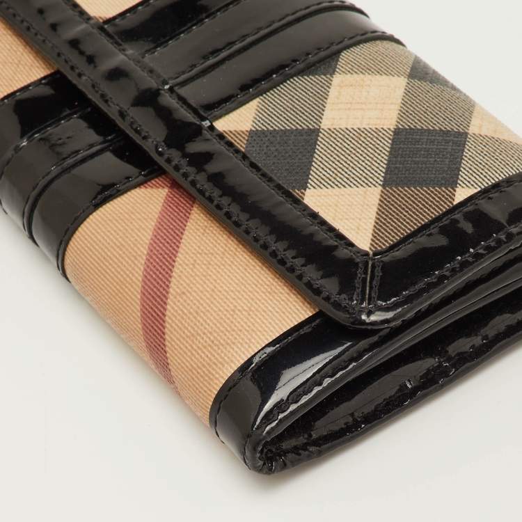 مملوكة مسبقًا Burberry Beige/Black Nova Check PVC and Patent Leather Flap Continental Wallet
