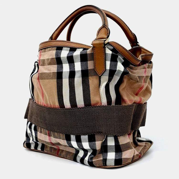 Pre Owned Burberry Brown/Multicolor Canvas and Leather Shoulder Bag