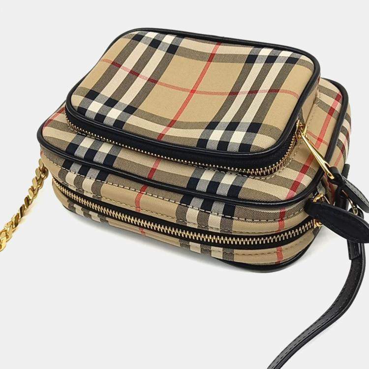 Pre Owned Burberry Beige/Black Fabric Mini Camera Bag