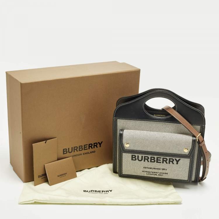 Pre Owned Burberry Pocket Mini Black/Grey Leather and Canvas Tote