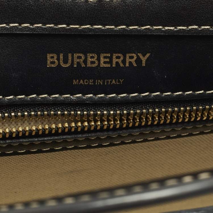 Pre Owned Burberry Pocket Mini Black/Grey Leather and Canvas Tote